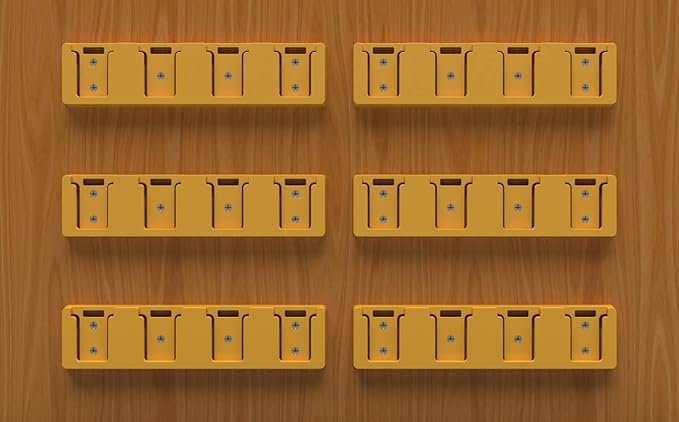 Battery Rack Compatible with DeWalt 20V Battery Holder, Mount 4 Slot Bulk Battery Garage Tool, Tools for Dewallt 20v, Wall Display Hook Holder (Yellow-4pc)