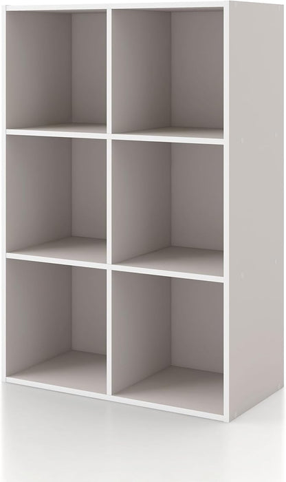 Homes: Inside + Out Apexa 6-Cube Storage Organizer Shelves, Stackable Wood Bookcase Fits Cubby Bins for Organization, Dorm Teen Room Decor & Home Office, Taupe Grey