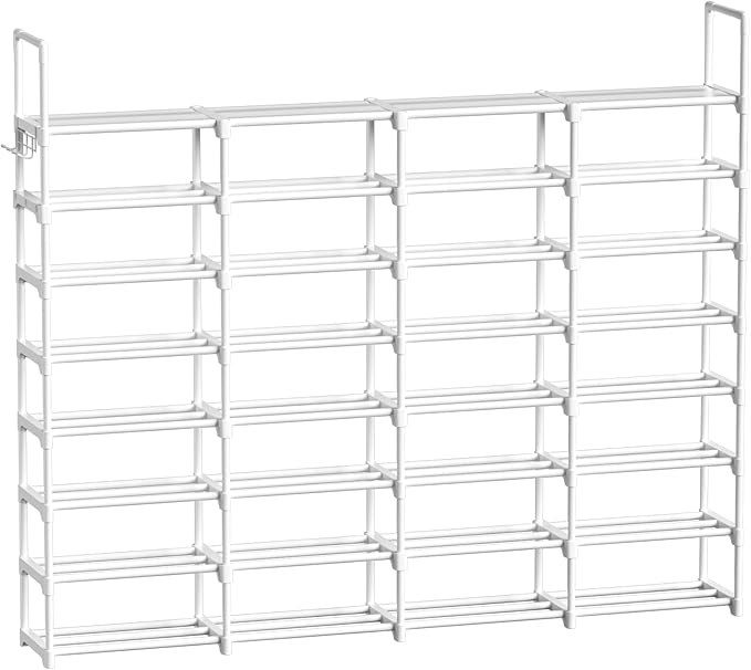 WOWLIVE Extra Large Shoe Rack, 4 Rows 8 Tier 56-64 Pairs Big Tall Metal Shoe Organizer, Stackable, Large Capacity Boot Rack Storage Organizer for Entryway, Closet, Garage, White