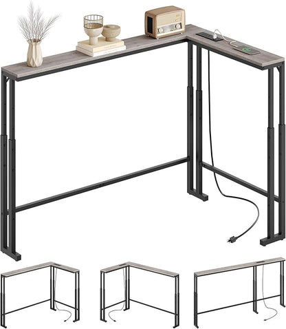 70.9" Narrow Console Table with Adjustable Height (27.6"-35.4"), L Shaped Sofa Table Narrow Long, Skinny Behind Couch Table with USB-C Ports, 5.9" Wide Sofa Side Table, Greige CT28UBG