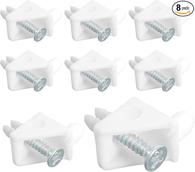 SuperDi White Shelf Support Pins Brackets with Self-Tapping Screws Compatible with IKEA Part 101558 (Pax, KOMPLEMENT) 90° Angle Brace Wedge (8 PCS