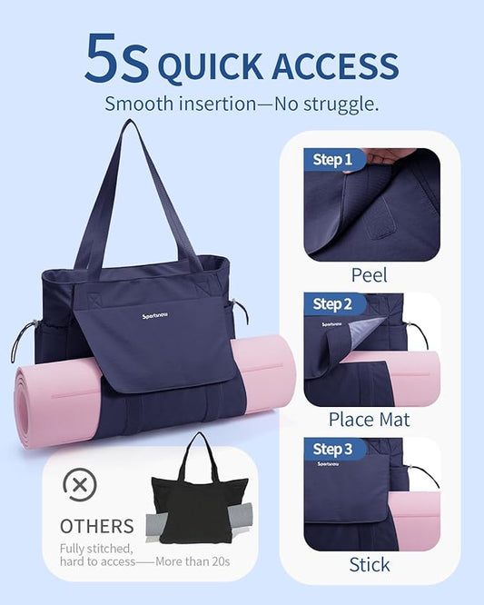sportsnew Yoga Mat Bag Tote Yoga Gym Bags For Women Men with Waterproof Wet Pocket & Hook-and-loop, Quick Access Storage Yoga Mat Bag Carrier