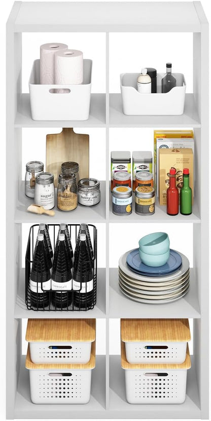 Furinno HERMITE Kitchen Island, 8-Cube Coffee Bar, Extra Thick Kitchen Storage, Bakers Rack, for Pantry Organizers and Storage, Kitchen Organization, White