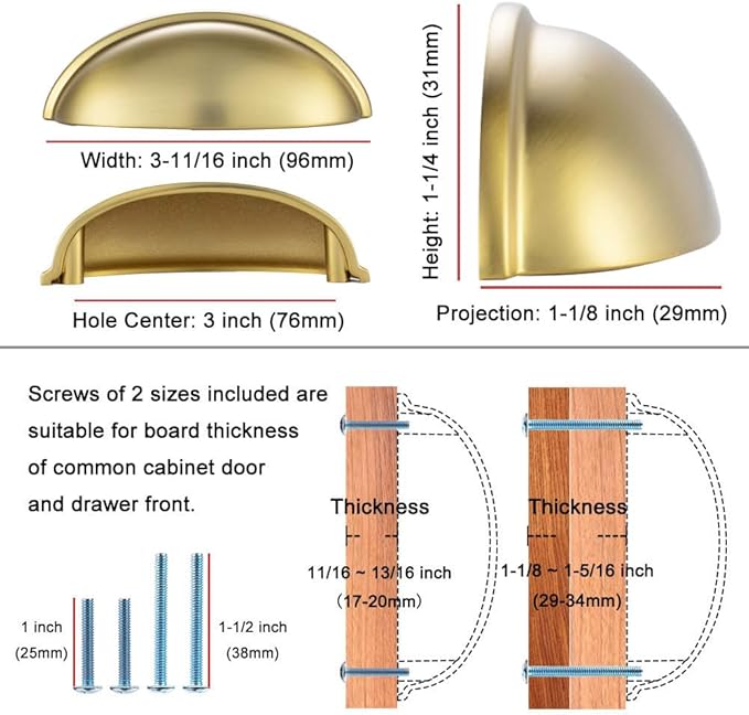 KOOFIZO 10 Pack 3 Inch Bin Cup Drawer Pulls Brushed Gold Cabinet Handles Gold Cabinet Pulls for Kitchen Cabinets Drawer Dresser Cupboard Bedroom Bathroom