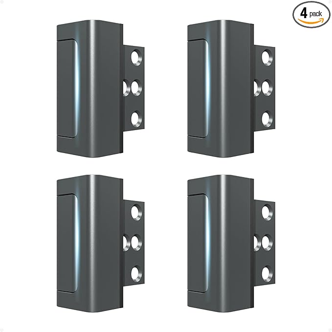 4Pack Home Security Door Reinforcement Lock, Childproof Safety Door Lock Latch Inside Stopper, Add High Security to Prevent Home Unauthorized Entry, Aluminum Construction Finish Grey