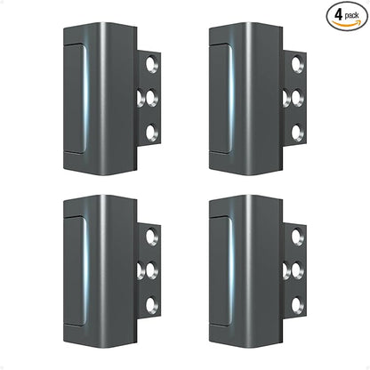 4Pack Home Security Door Reinforcement Lock, Childproof Safety Door Lock Latch Inside Stopper, Add High Security to Prevent Home Unauthorized Entry, Aluminum Construction Finish Grey