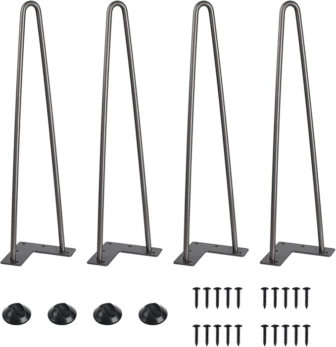 SMARTSTANDARD 16 Inch Heavy Duty Hairpin Furniture Legs, Metal Home DIY Projects for Nightstand, Coffee Table, Desk, etc with Rubber Floor Protectors Grey 4PCS