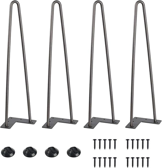 SMARTSTANDARD 16 Inch Heavy Duty Hairpin Furniture Legs, Metal Home DIY Projects for Nightstand, Coffee Table, Desk, etc with Rubber Floor Protectors Grey 4PCS