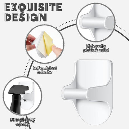 Taiyin 30 Pcs Wall Mount Spray Bottle Hooks Holder Spray Bottle Hanger Adhesive Hook to Create Storage Space Rack Organizer Hanger for Cabinet Kitchen Variety Surfaces (White)