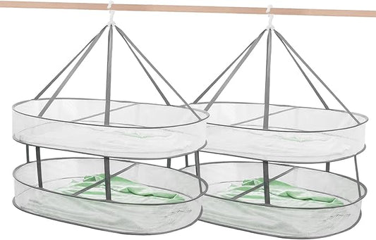 2 Tier Clothes Drying Rack Foldable, 31.5" Mesh Clothes Hanging Dryer, Space Saving Sweater Drying Rack, Laundry Rack,with Internal Fixation, for Clothes, Towels, Underwear, Indoor, Outdoor (2 Pcs)