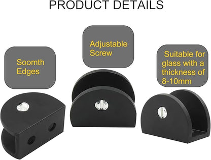 Litoexpe 8pcs Adjustable Frameless Shelf Bracket, Aluminum Alloy Shower Clamp Clip for 8-10mm Wood/Glass, Wall Mount Support Holder with Mounting Screws, Matte Black