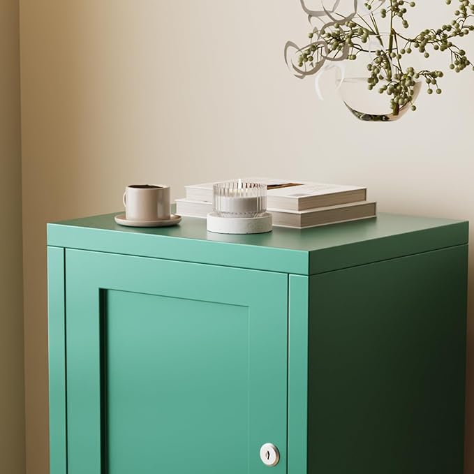 ALBAD Metal Nightstand with Lockable Cabinet, Compact Mini Locker Bedside Table for Kids & Adults, Modern Steel Side Table for Bedroom, Dorm, or Living Room (Green)