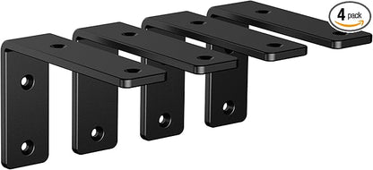 4-Pack 4 Inch Heavy Duty Shelf Brackets, Premium Floating L Bracket for Wall, Kitchen, Mantel Shelves Support | Quarter Inch (1/4") Thick | Black Powder Coated Steel