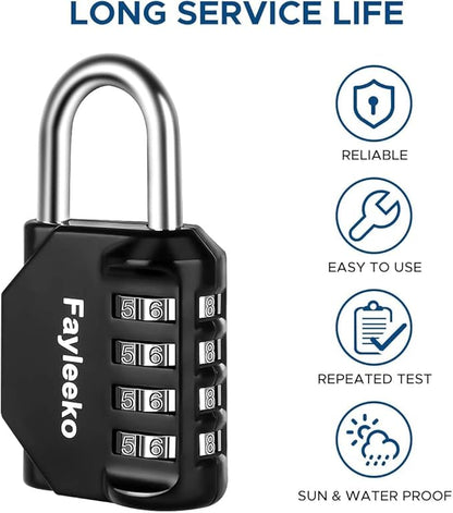 Combination Lock, 4 Digit Combination Padlock for School Gym Sports Locker, Fence, Toolbox, Case, Hasp Cabinet Storage (2 Pack, Light Blue & Black)