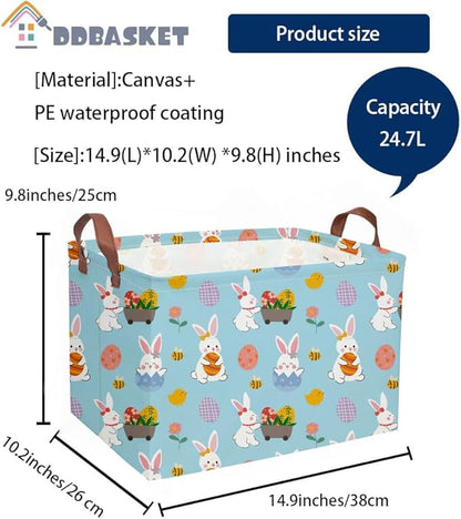 Rectangular Easter Basket Kids Gift Baskets Empty Baby Basket for Boys and GirlsToy Storage Bins Organizer Bin Box Cute Room Decor for Home(Blue easter)
