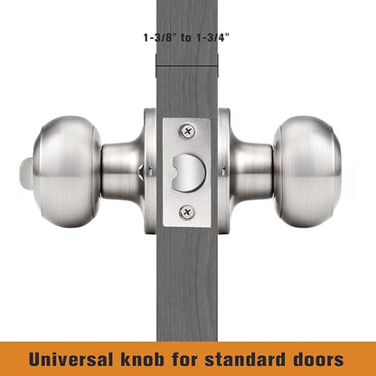 Probrico Interior Door Knob for Bedroom, Brushed Nickel Privacy Door Knob with Thumb-Turning Locking, 2 Pack