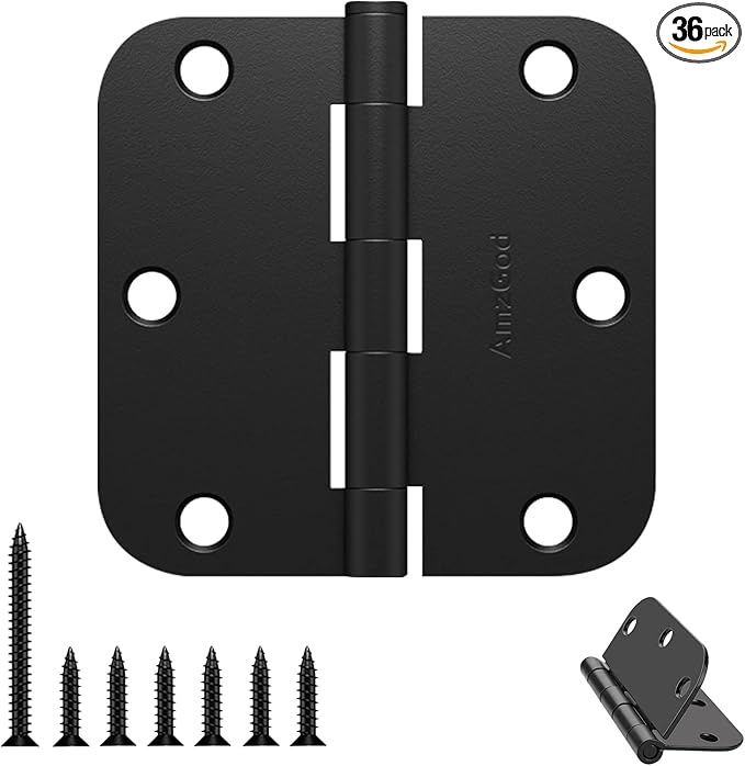 Black Door Hinges - 36 Pack Matte Black Door Hinges 3.5 Inch with 5/8" Radius Corners - Black Hinges for Interior and Exterior Doors - Heavy Duty 3 1/2" Residential Door Hardware