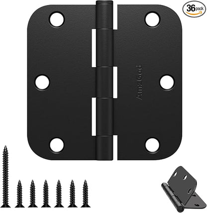 Black Door Hinges - 36 Pack Matte Black Door Hinges 3.5 Inch with 5/8" Radius Corners - Black Hinges for Interior and Exterior Doors - Heavy Duty 3 1/2" Residential Door Hardware