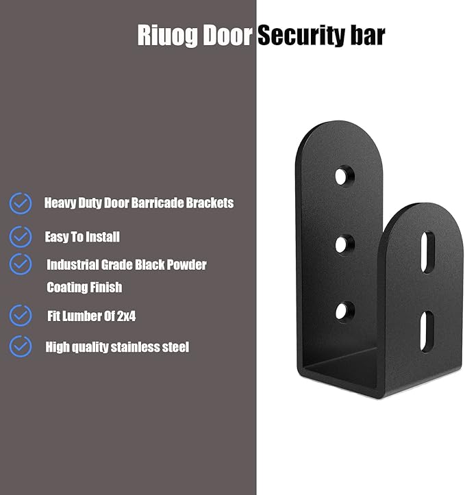 Door Security bar , Heavy Duty Door Barricade Brackets for 2 x 4 Lumber,Open Bar Holder Steel U Bracket fit for Indoor,Outdoor Door Security(2 Pack)