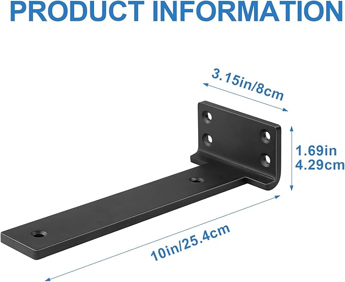 Heavy Duty Shelf Brackets, Floating Shelf Bracket 10 inch 6 Pack L Brackets for Shelves Black Metal Support Bracket for DIY Decorative with Screws