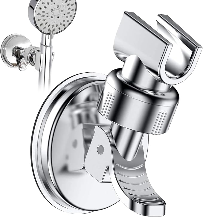 Adjustable Shower Head Holder, Suction Cup Handheld Shower Bracket, Removable Handheld, Wall Mounted (Silver)