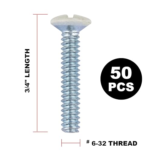 Henne Bery 3/4" Long 6-32 Thread, Oval Head Milled Slot Replacement Wall Plate Screws, 50 Pack, Light Almond