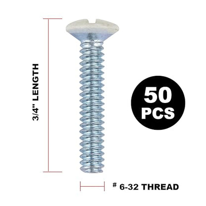Henne Bery 3/4" Long 6-32 Thread, Oval Head Milled Slot Replacement Wall Plate Screws, 50 Pack, Light Almond