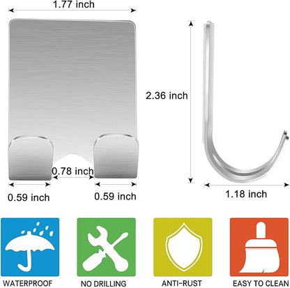 Deluxe Razor Holder for Shower-Hook Hanger Stand(4 Pack)Adhesive Stainless Steel Heavy Duty Utility Storage Hook,Shower Hook for Razor Bathroom Kitchen Organizer for Shaver Plug Robe Towel Loofah Coat
