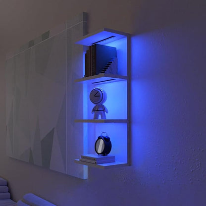 4-Tier Wall Shelf Unit with RGB Lights, Floating Lack Shelf for Home Decor, Wall Mounted Vertical Display Shelf for Bedroom Living Room Vanity, White