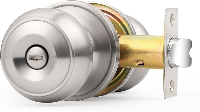 Probrico Brushed Nickel Interior Door Knob, Privacy Door Knob for Bathroom Bedroom, Stainless Steel Door Knob with Lock for Interior Door, 1 Pack