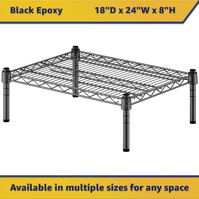 18" x 24" x 8" Black Epoxy Wire Storage Shelf, Dunnage Rack, Commercial 1 Tier Small Shelf