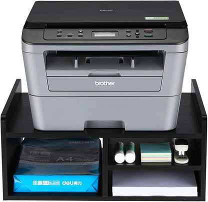 PAG Desktop Printer Stand with Storage, Paper Storage Holder Rack for Desk, Wooden Printer Organization for Home/Office, Black