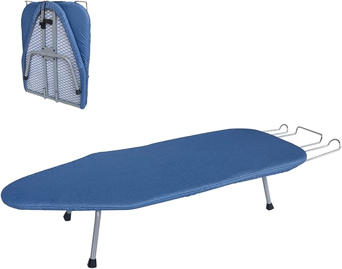 Compact Foldable Tabletop Ironing Board - with Iron Rest and Heat Resistant Cover, Portable Non-Slip Mini Iron Board for Home and Travel (Blue)