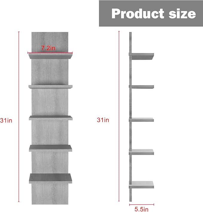 5 Tier Wall Shelves, Vertical Column Shelf Floating Storage Home Decor Organizer Tall Tower Design Utility Shelving Bedroom Living Room