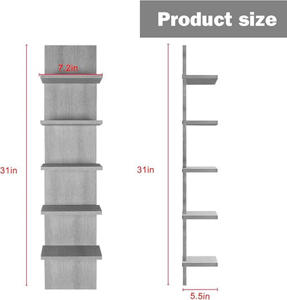 5 Tier Wall Shelves, Vertical Column Shelf Floating Storage Home Decor Organizer Tall Tower Design Utility Shelving Bedroom Living Room