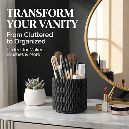 360° Rotating Makeup Brush Holder, 5-Slot Cosmetic Organizer Cup for Vanity, Desk & Bathroom Countertop, Black