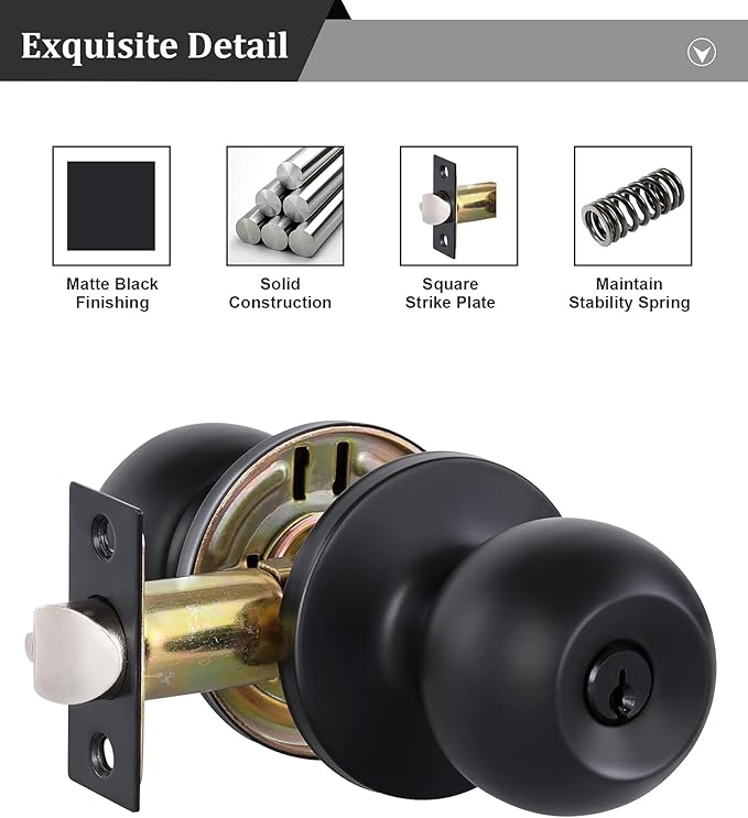 Lanwandeng (5 Pack) Black Door Knobs with Lock and Keys Alike, Interior/Exterior Door Knob for Bedroom or Bathroom, Entry Door Handle Hardware