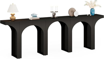 Tribesigns Black Console Table, 94-Inch Entryway Console Table, Wood Sofa Table Behind Couch with Arched Base, Narrow Hallway Table, Modern Foyer Accent Table for Entrance Living Room (Set of 2)