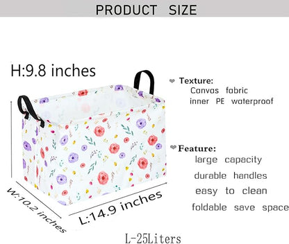 KUNRO Rectangle Flower Patter Storage Basket Gift Shelf Basket Storage Bin, Nursery Basket Organizer Box for With Handles for Room Deco