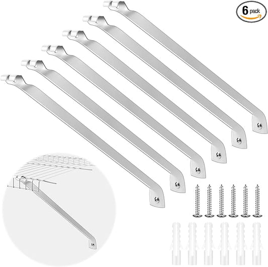 6 Pcs Support Brackets for 12in Wide Shelving Wire Wire Shelf Brackets Closet Rod Bracket Closet Support Bracket with Anchors and Pins for Installation Wires Shelving Supports Closets
