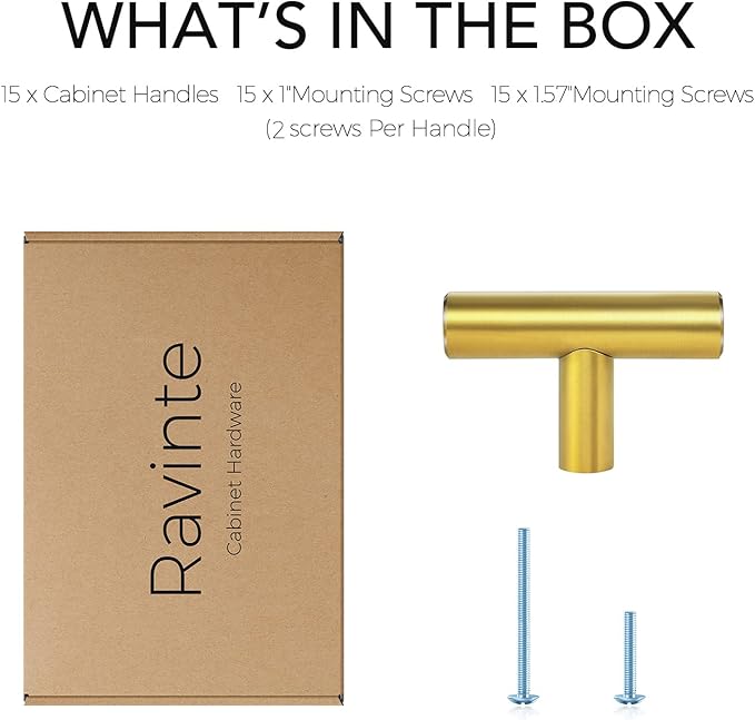 Ravinte 2'' Cabinet Handles Stainless Steel Brushed Brass Kitchen Cabinet Hardware Handles of Kitchen Cupboard Handles 15 Pack