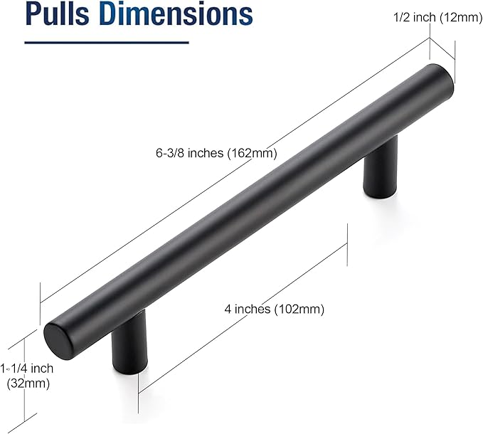 JOY DECOR 20 Pack 6-3/8 Inch Cabinet Pulls Kitchen Cabinet Handles with 4 Inch Hole Center Matte Black Cabinet Hardware Stainless Steel Kitchen Drawer Pulls for Cabinets Cupboard, 102mm Hole Centers