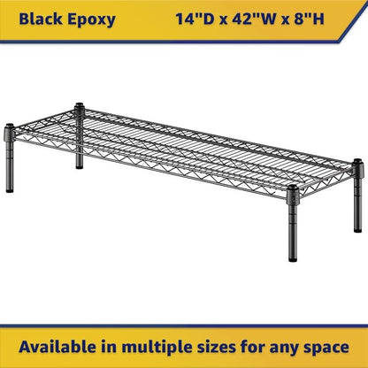 14" x 42" x 8" Black Epoxy Wire Storage Shelf, Dunnage Rack, Commercial 1 Tier Small Shelf