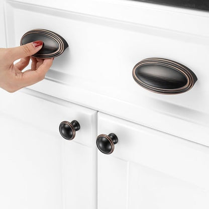 KOOFIZO 10 Pack 3 Inch Drawers Pulls Oil Rubbed Bronze Cabinet Handles Bronze Cabinet Cup Pulls for Kitchen Cabinets P33 Drawer Dresser Cupboard Bedroom Bathroom