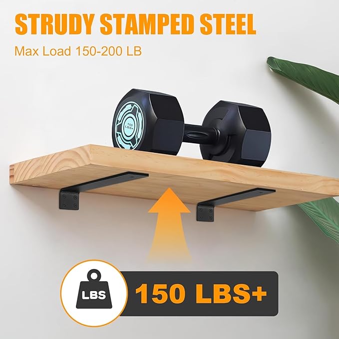 Floating Shelf Brackets 12 inch, Heavy Duty Wall Shelf Bracket 8 Pack for Shelves Support, Hidden Metal L Brackets with Mounting Hardware (1/5'' Thick)
