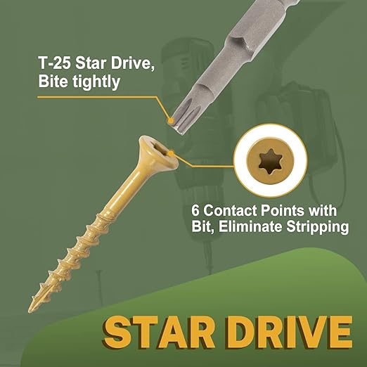 LIONMAX Deck Screws 5 Inch, Wood Screws #10 x 5, 100 PCS, Rust Resistant, Exterior Epoxy Coated, Outdoor Decking Screws, Torx/Star Drive Head Deck Screw, T25 Star Bit Included, Tan