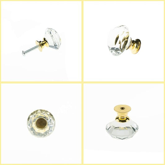 YourGift 12 Pack Drawer Knobs Diamond Shaped Crystal Glass 30mm Cabinet Knobs Pull Handles (Gold)