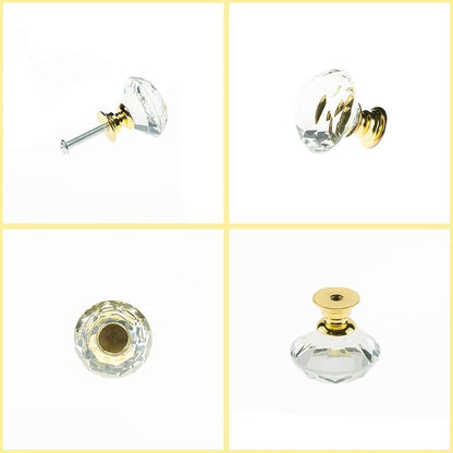 YourGift 12 Pack Drawer Knobs Diamond Shaped Crystal Glass 40mm Cabinet Knobs Pull Handles (40 mm, 12 Pack, Gold)