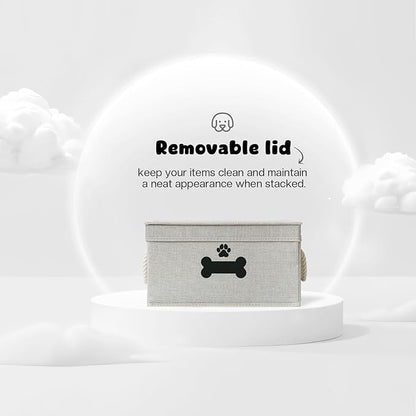 Dog Toy Basket with Lid, Dog Basket for Toys, Dogs Toy Box with Cotton Rope Handles, Collapsible Storage Bins for Pet Toys, Dogs Storage Organizer, Gray