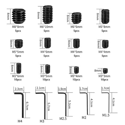 80 Pcs Allen Head Screws, Hex Socket Head Screws, Grub Screw Set, M3/M4/M5/M6/M8 Metric Stainless Steel Internal Hex Drive Cup-Point Screw Assortment Kit for Door Handles, Light Fixture(Black)